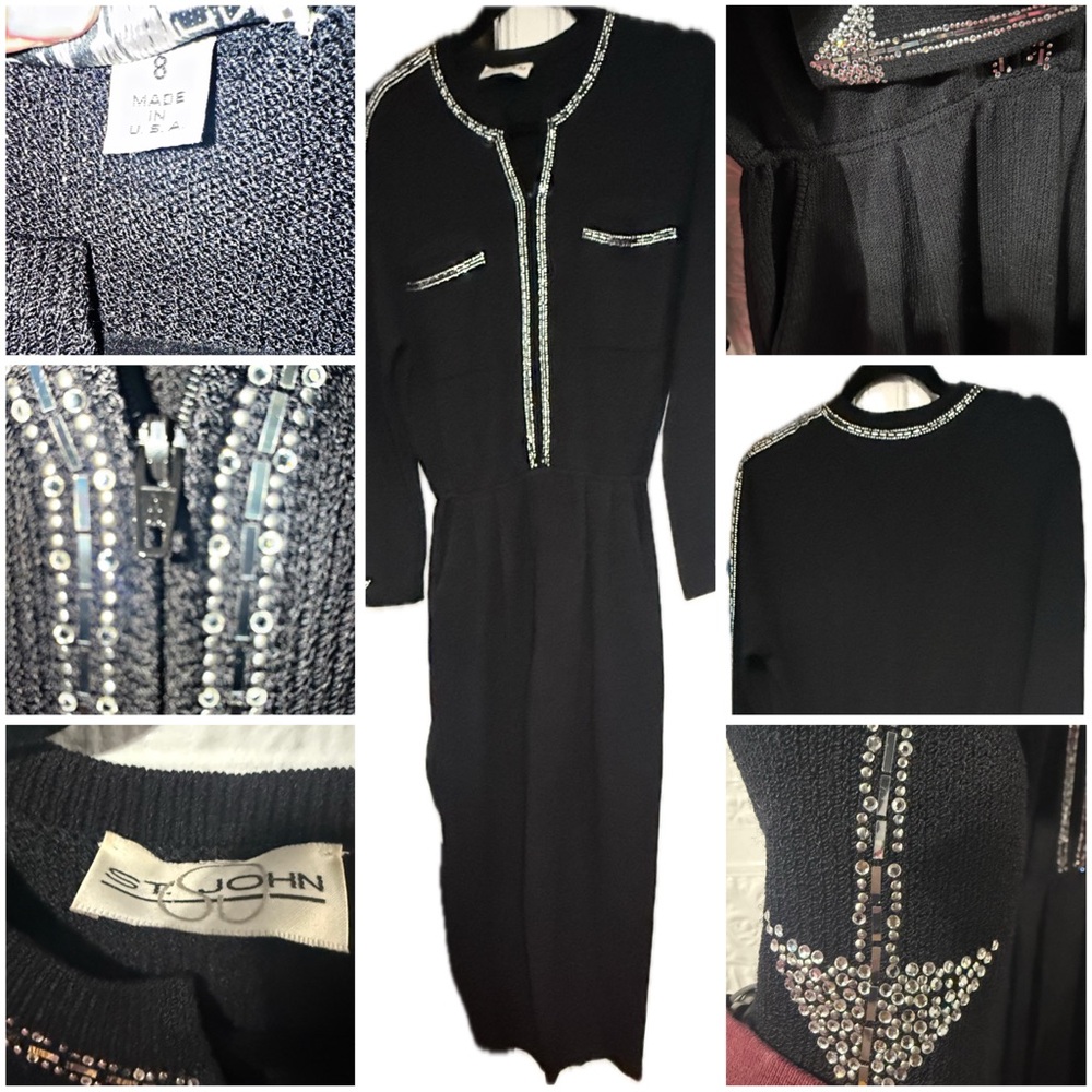St. John Black Dress with Shimmering Silver Details